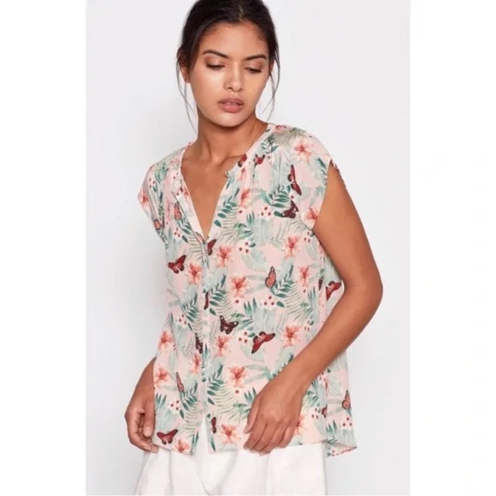 Joie Cream Blouse with Flutter Sleeves and Mandarin Collar